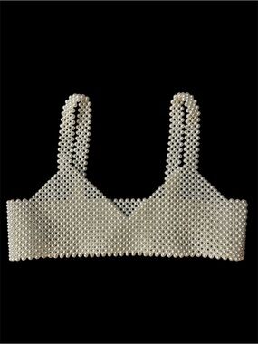 Pearl Beaded Bralette Top - Ivory. 16” Bust 12” Length